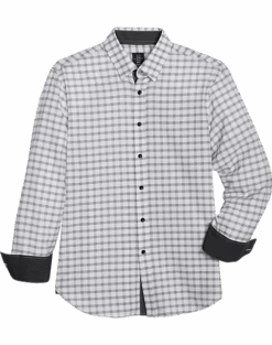 Michael Strahan Four-Way Stretch Modern Fit Sport Shirt, White Windowpane Plaid