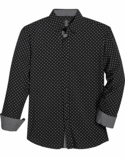 Michael Strahan Four-Way Stretch Modern Fit Sport Shirt, Black & Pink Dot