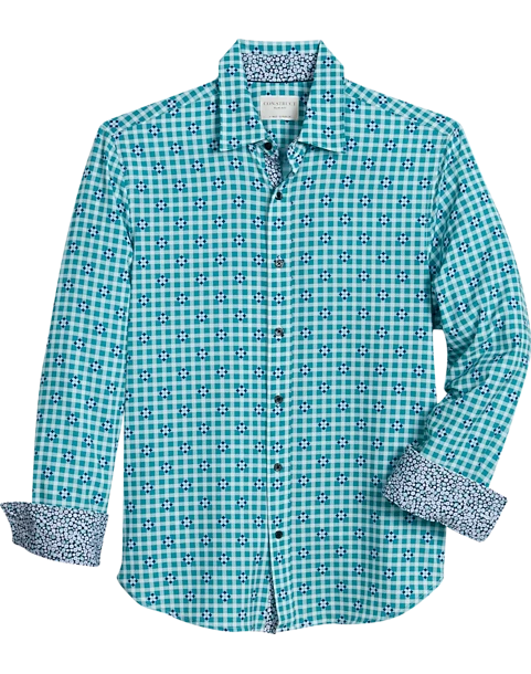 Con.Struct Slim Fit Spread Collar Sport Shirt Green And Blue 1 Con.Struct Slim Fit Spread Collar Sport Shirt Green And Blue
