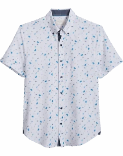 Con.Struct Slim Fit Short Sleeve Sport Shirt White & Blue Paisley