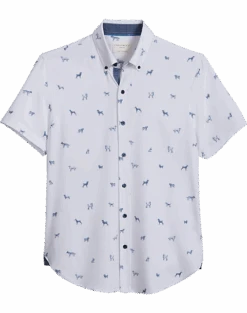 Con.Struct Slim Fit Short Sleeve Sport Shirt, White & Navy Dogs