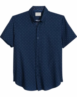 Con.Struct Slim Fit Short Sleeve Sport Shirt, Navy & White Dot
