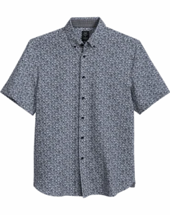 Michael Strahan Four-Way Modern Fit Button Down Collar Sport Shirt, Gray Floral