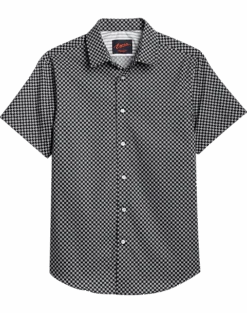 Egara Slim Fit Sport Shirt, Black Tile Print