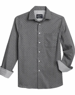Egara Slim Fit Sport Shirt, Black Woven Grid