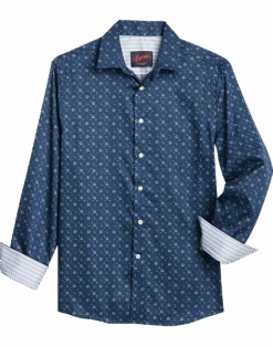 Egara Slim Fit Sport Shirt, Navy Hibiscus Print