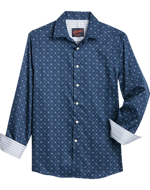Egara Slim Fit Sport Shirt, Navy Hibiscus Print 1 Egara Slim Fit Sport Shirt, Navy Hibiscus Print