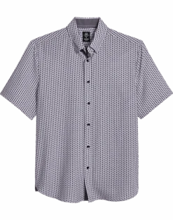 Michael Strahan Modern Fit 4-Way Stretch Short Sleeve Sport Shirt, Gray Oval