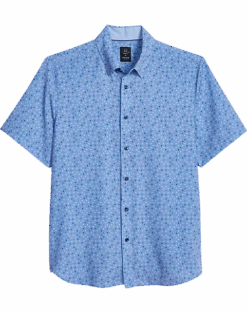 Michael Strahan Modern Fit 4-Way Stretch Short Sleeve Sport Shirt, Blue Confetti Dot