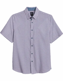 Michael Strahan Modern Fit 4-Way Stretch Short Sleeve Sport Shirt, Pink & Blue Oval