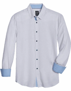 Michael Strahan Modern Fit Four-Way Stretch Sport Shirt, White Mini Triangle
