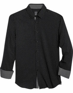 Michael Strahan Modern Fit 4-Way Stretch Sport Shirt Black Mini Triangle