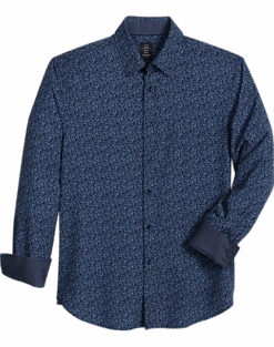 Michael Strahan Modern Fit Spread Collar Four-Way Stretch Sport Shirt, Navy Floral
