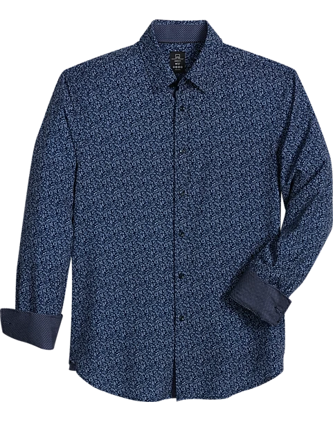 Michael Strahan Modern Fit Spread Collar Four-Way Stretch Sport Shirt, Navy Floral 1 Michael Strahan Modern Fit Spread Collar Four-Way Stretch Sport Shirt, Navy Floral