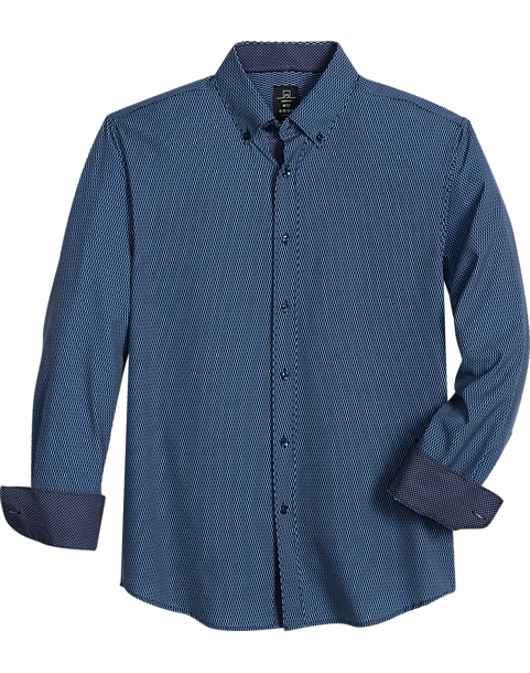 Michael Strahan Modern Fit Button-Down Collar Four-Way Stretch Sport Shirt, Navy Mesh Netting Print 1 Michael Strahan Modern Fit Button-Down Collar Four-Way Stretch Sport Shirt, Navy Mesh Netting Print