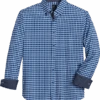 Michael Strahan Modern Fit Button-Down Collar Four-Way Stretch Sport Shirt, Medium Blue Geo Check