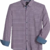 Michael Strahan Modern Fit Button-Down Collar 4-Way Stretch Sport Shirt Pink Grid