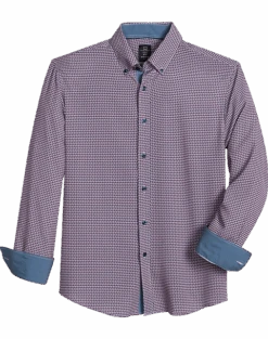 Michael Strahan Modern Fit Button-Down Collar 4-Way Stretch Sport Shirt Pink Grid