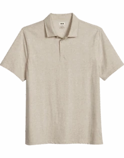 Joseph Abboud Modern Fit Short Sleeve Polo Shirt, Oatmeal Herringbone