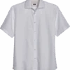 Joseph Abboud Modern Fit Short Sleeve Linen-Blend Sport Shirt, White