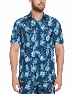 Cubavera Modern Fit 4-Way Stretch Sport Shirt, Blue Pineapple Print