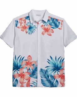Cubavera Modern Fit 4-Way Stretch Sport Shirt, White Tropical Print