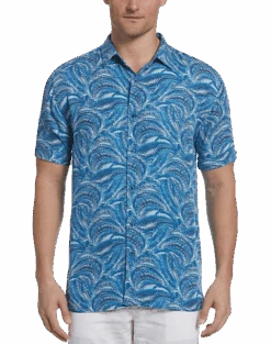 Cubavera Modern Fit 4-Way Stretch Sport Shirt, Medium Blue Textured Wave