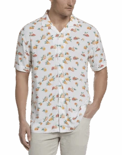 Cubavera Modern Fit Camp Shirt, White Tropical Fruit