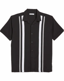 Cubavera Modern Fit Camp Collar Shirt, Black Tri-Color Panels