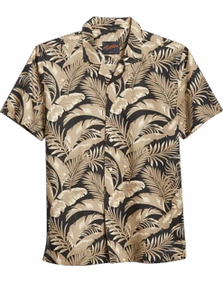 Egara Slim Fit Short Sleeve Sport Shirt, Tan Floral