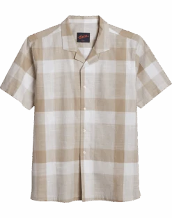 Egara Slim Fit Short Sleeve Sport Shirt, Taupe Plaid