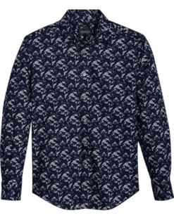 Awearness Kenneth Cole Slim Fit Spread Collar Sport Shirt, Navy Leaf Camouflage