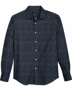 Awearness Kenneth Cole Slim Fit Spread Collar Sport Shirt, Navy Rainfall