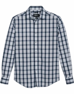 Awearness Kenneth Cole Slim Fit Spread Collar Sport Shirt, Teal Grid