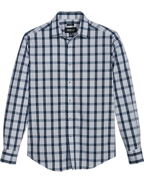 Awearness Kenneth Cole Slim Fit Spread Collar Sport Shirt, Teal Grid 1 Awearness Kenneth Cole Slim Fit Spread Collar Sport Shirt, Teal Grid