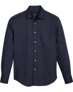 Awearness Kenneth Cole Slim Fit Spread Collar Sport Shirt, Navy Stars