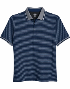 Michael Strahan Modern Fit Short Sleeve Polo, Navy Stripe