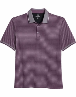 Michael Strahan Modern Fit Short Sleeve Polo, Purple Stripe