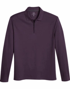 Michael Strahan Modern Fit Long Sleeve Polo Purple & Gray