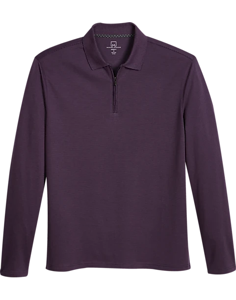Michael Strahan Modern Fit Long Sleeve Polo Purple & Gray 1 Michael Strahan Modern Fit Long Sleeve Polo Purple & Gray