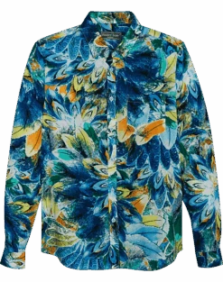 Paisley & Gray Slim Fit Button-Down Collar Sport Shirt, Blue And Yellow Feathers