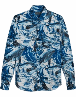 Paisley & Gray Slim Fit Button-Down Collar Sport Shirt, Light Blue Whale Print