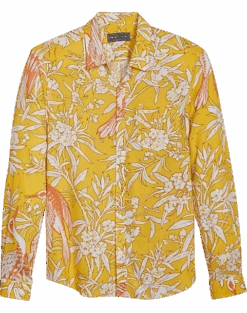 Paisley & Gray Slim Fit Spread Collar Sport Shirt, Yellow Tropical Bird