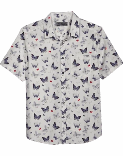 Paisley & Gray Slim Fit Spread Collar Sport Shirt, White Small Heart Butterfly