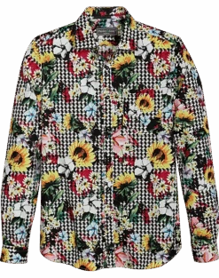 Paisley & Gray Slim Fit Spread Collar Sport Shirt, Black Houndstooth Floral