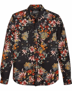 Paisley & Gray Slim Fit Spread Collar Sport Shirt, Black Paint Splatter Floral
