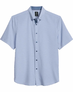 Michael Strahan Modern Fit Four-Way Stretch Short Sleeve Sport Shirt, Blue Geometric