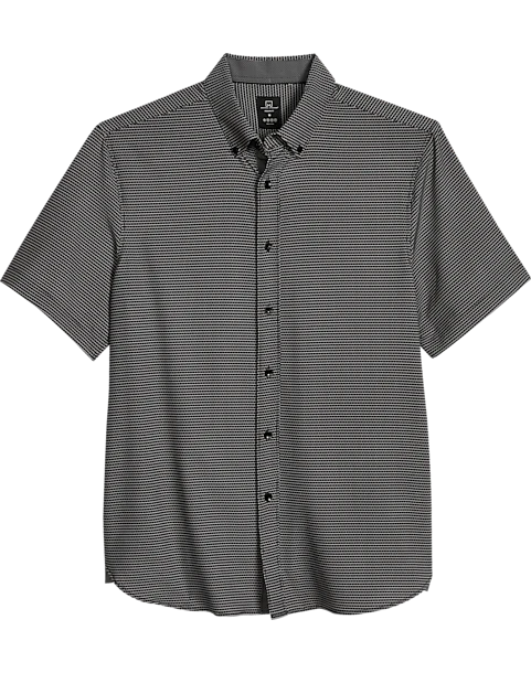 Michael Strahan Modern Fit Four-Way Stretch Short Sleeve Sport Shirt, Black Geometric 1 Michael Strahan Modern Fit Four-Way Stretch Short Sleeve Sport Shirt, Black Geometric
