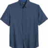 Michael Strahan Modern Fit 4-Way Stretch Short Sleeve Sport Shirt, Blue Geo Grid