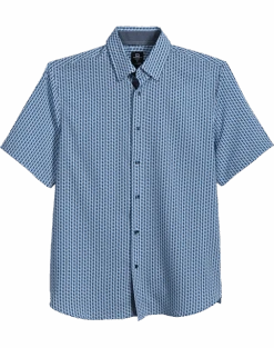 Michael Strahan Modern Fit 4-Way Stretch Short Sleeve Sport Shirt, Blue Oval